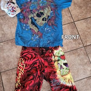 ED HARDY hat,shirt, shorts $60 for ALL